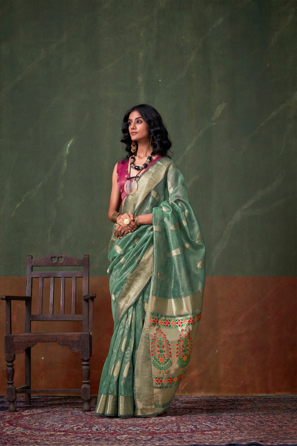 Paithani Zari Tissue Saree with Traditional Handloom Weaving