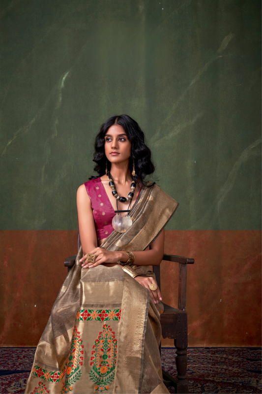 Paithani Zari Tissue Saree with Traditional Handloom Weaving