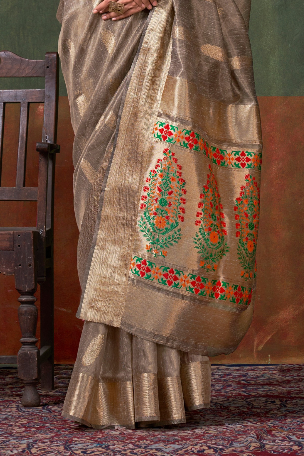 Paithani Zari Tissue Saree with Traditional Handloom Weaving