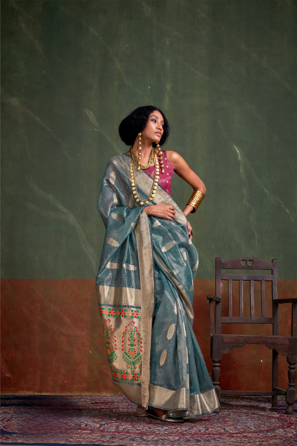 Paithani Zari Tissue Saree with Traditional Handloom Weaving