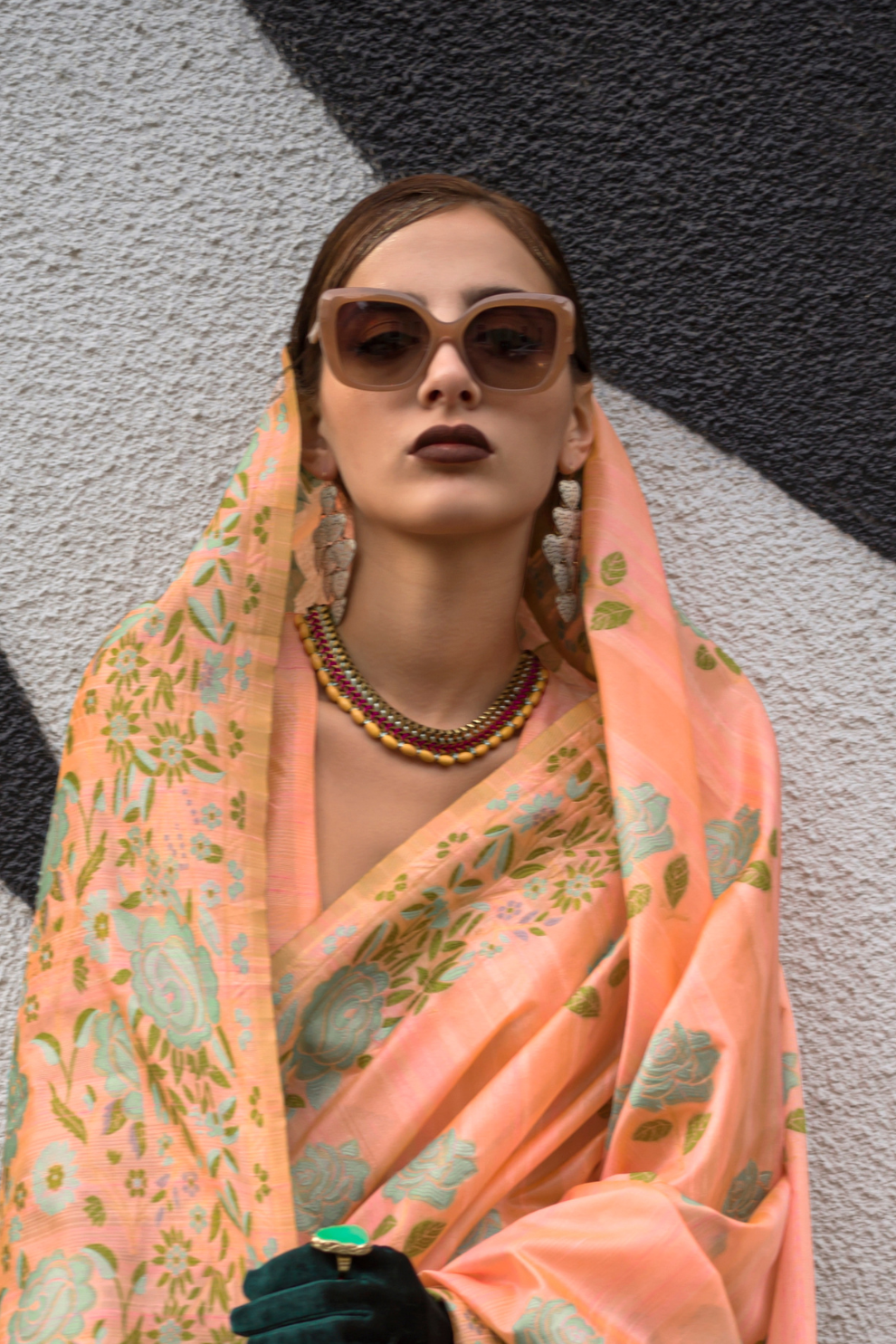 Parsi Weaving Handwoven Textured Silk Saree with Heritage Detailing