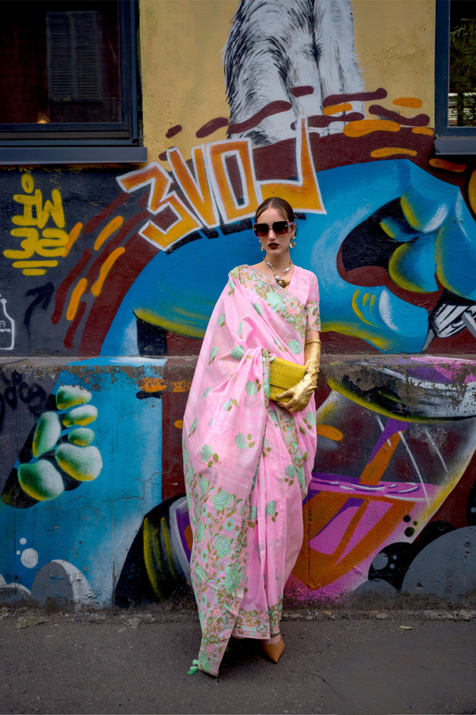 Parsi Weaving Handwoven Textured Silk Saree with Heritage Detailing