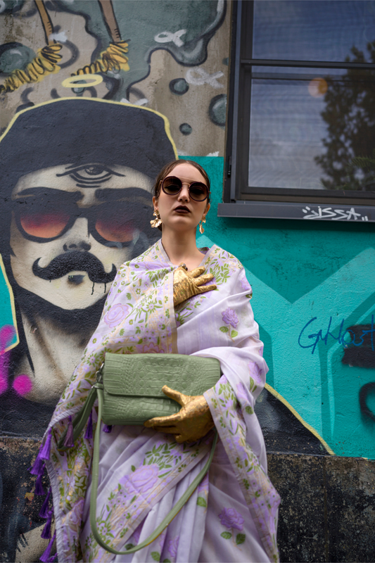 Parsi Weaving Handwoven Textured Silk Saree with Heritage Detailing