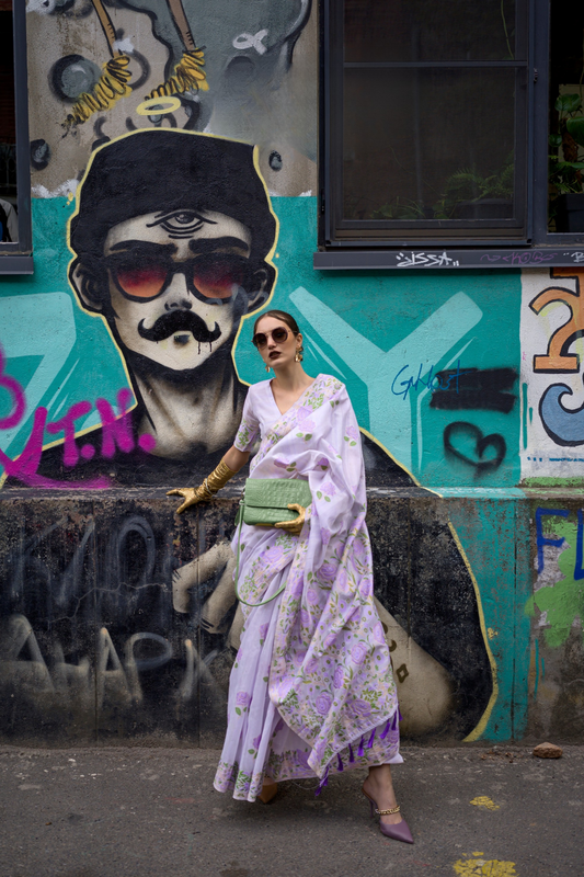 Parsi Weaving Handwoven Textured Silk Saree with Heritage Detailing