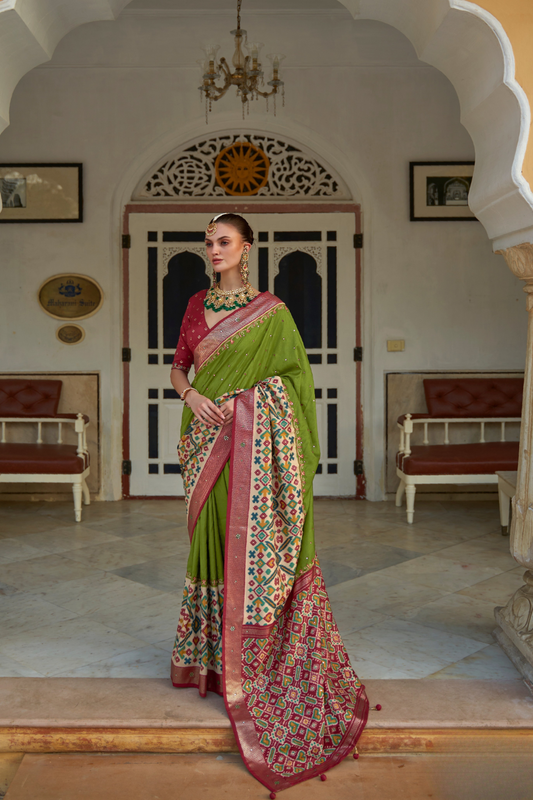 Traditional Patola Design Silk Saree with Rich Prints