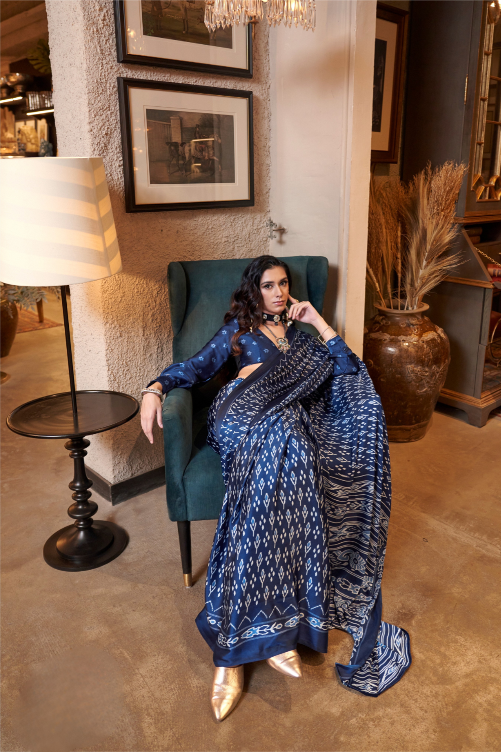 Patola Printed Satin Crepe Saree with Rich Ethnic Detailing