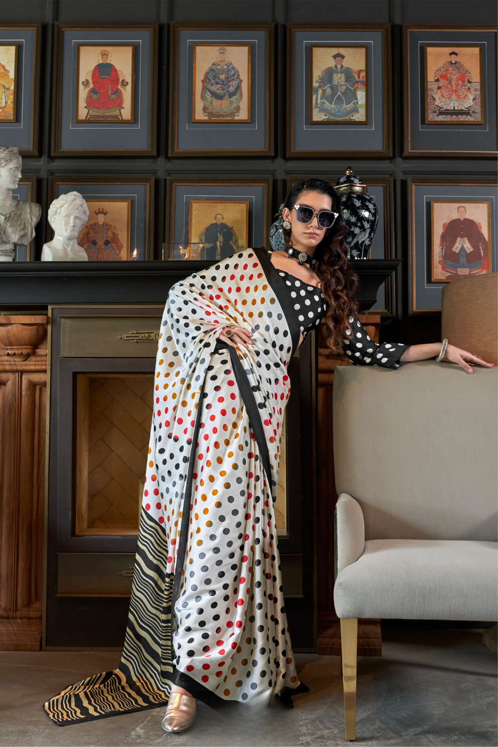 Patola Printed Satin Crepe Saree with Rich Ethnic Detailing