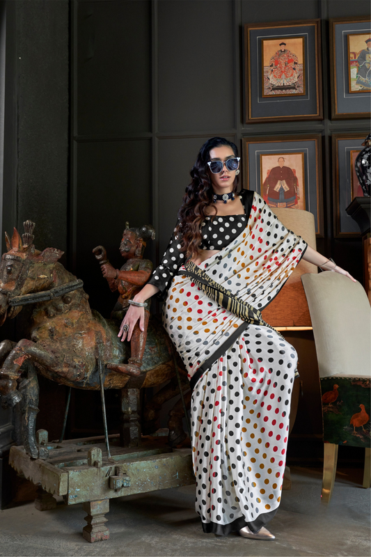 Patola Printed Satin Crepe Saree with Rich Ethnic Detailing