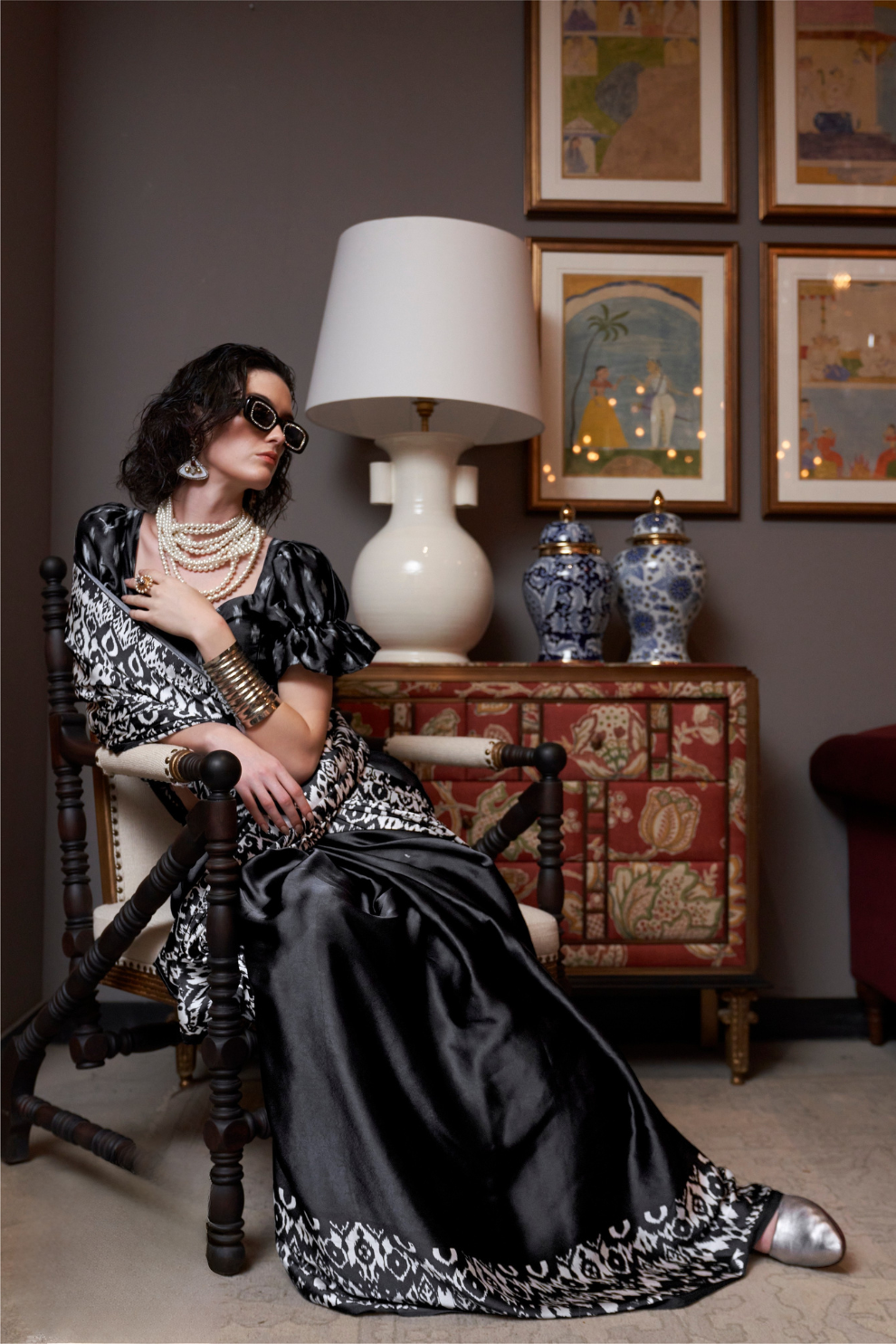 Patola Printed Satin Crepe Saree with Rich Ethnic Detailing