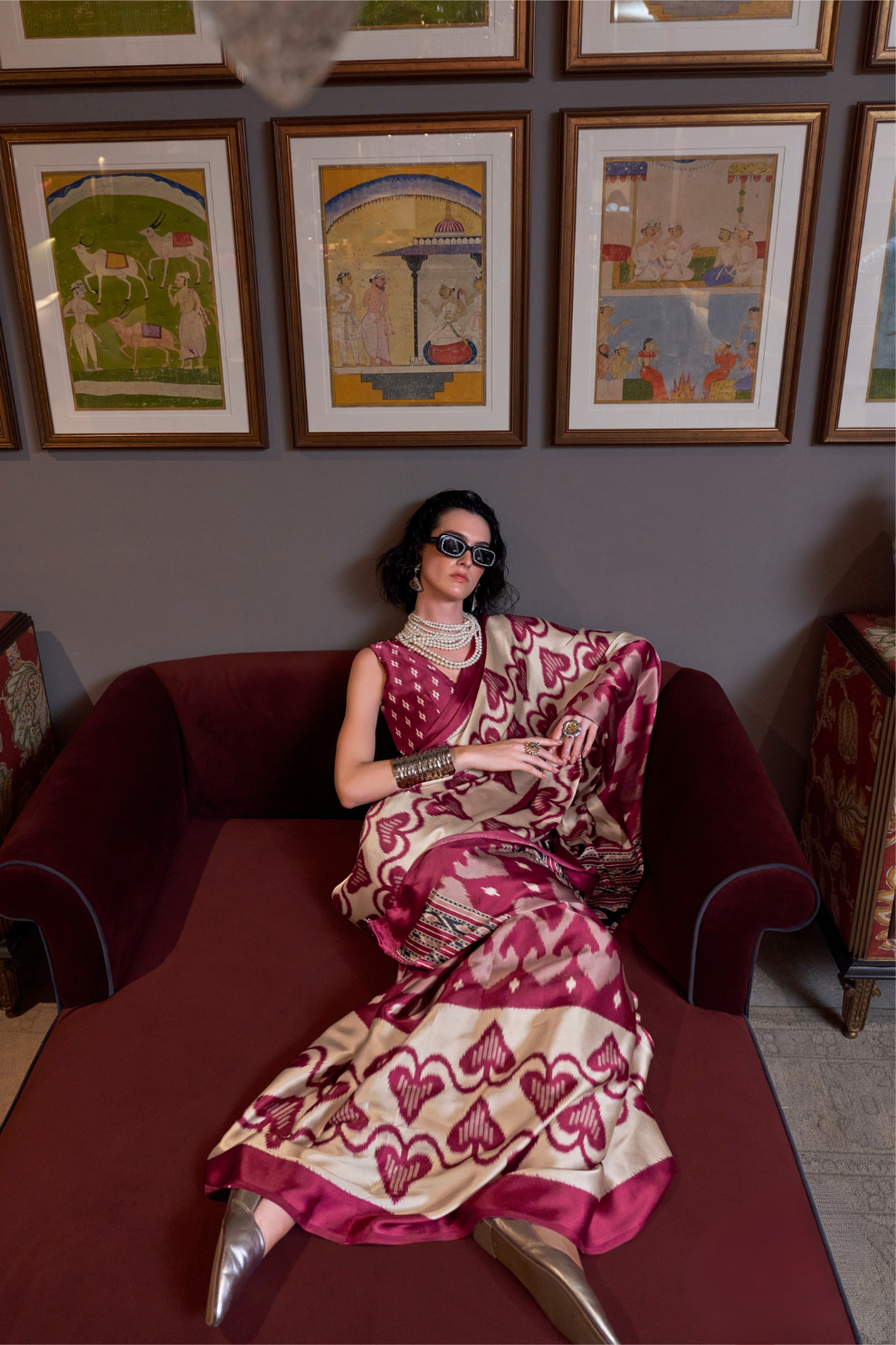 Patola Printed Satin Crepe Saree with Rich Ethnic Detailing