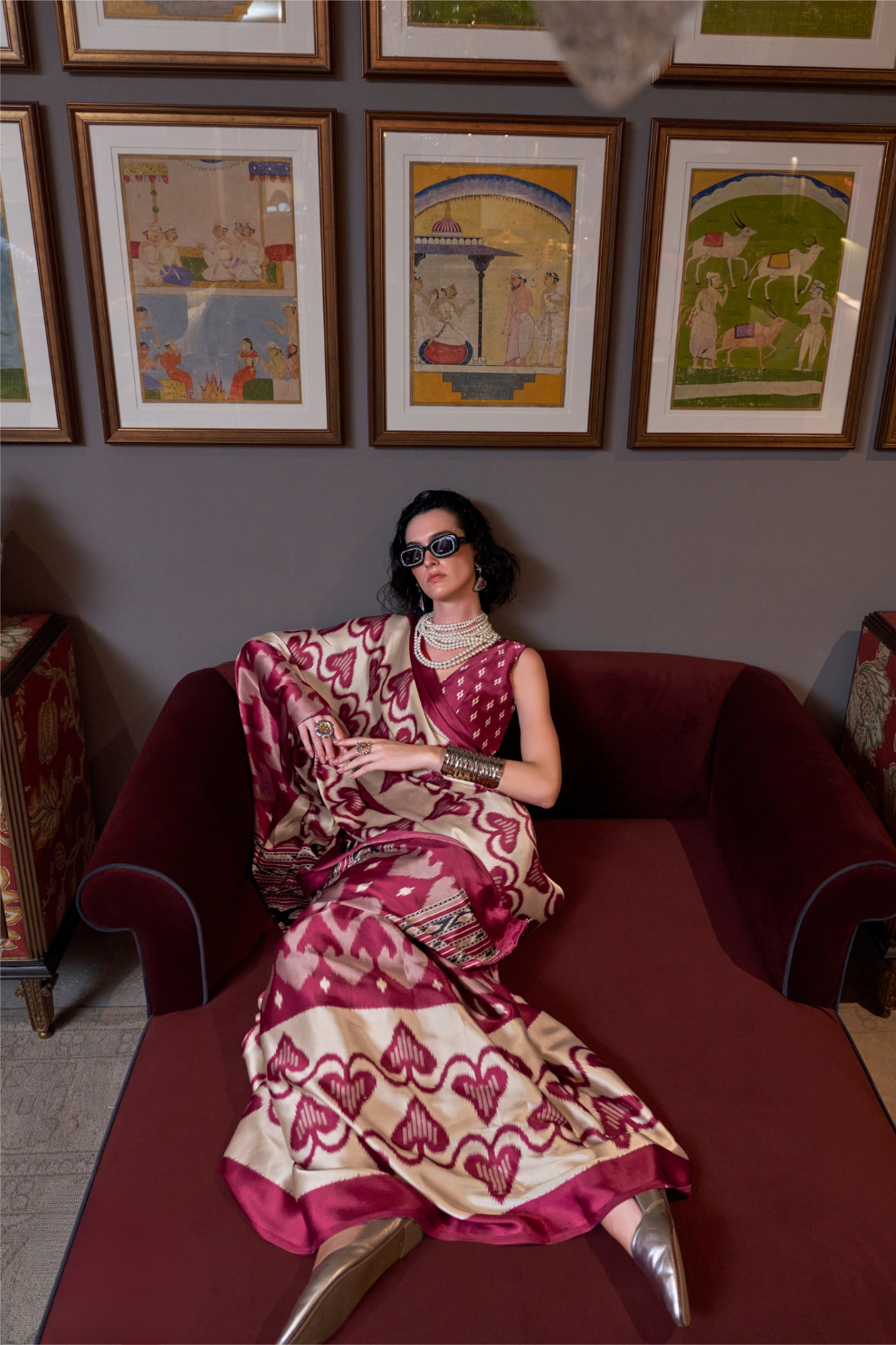 Patola Printed Satin Crepe Saree with Rich Ethnic Detailing