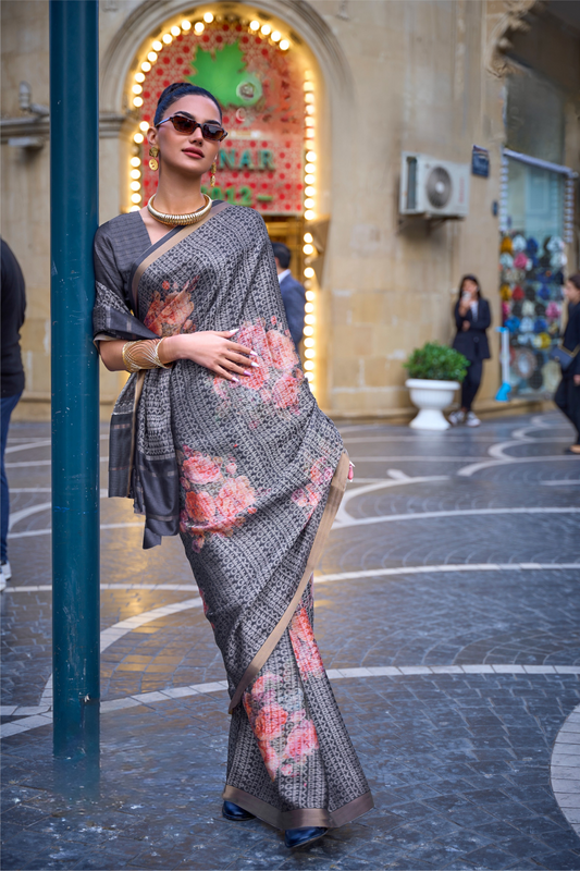 Elegant Poly Viscose Printed Saree with Handloom Weaving Detailing