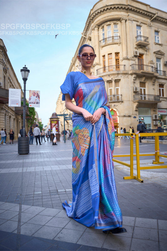 Elegant Poly Viscose Printed Saree with Handloom Weaving Detailing