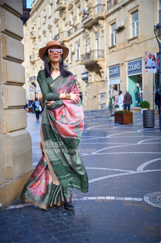 Elegant Poly Viscose Printed Saree with Handloom Weaving Detailing