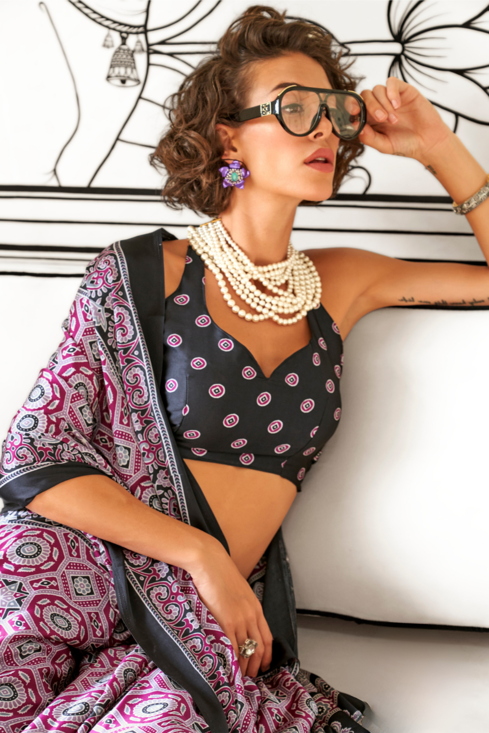 Printed Ajrakh Satin Crepe Saree with Elegant Traditional Vibes