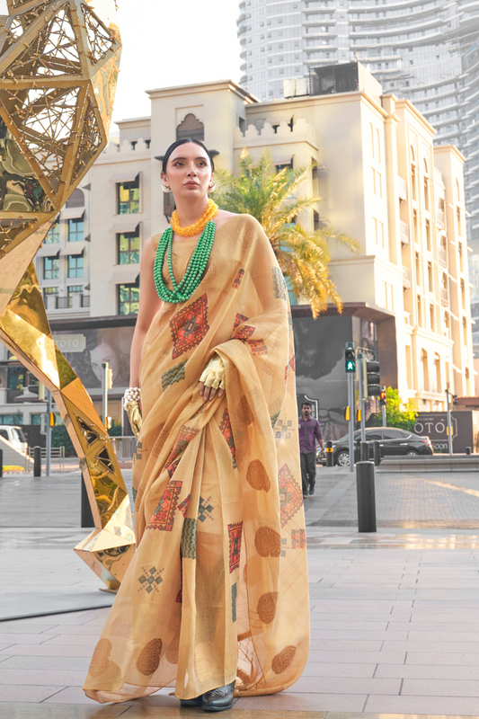 Printed Handloom Zari Tissue Saree with Elegant Shine