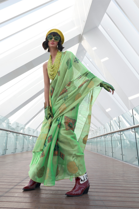 Printed Handloom Zari Tissue Saree with Elegant Shine