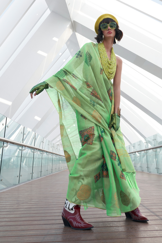 Printed Handloom Zari Tissue Saree with Elegant Shine