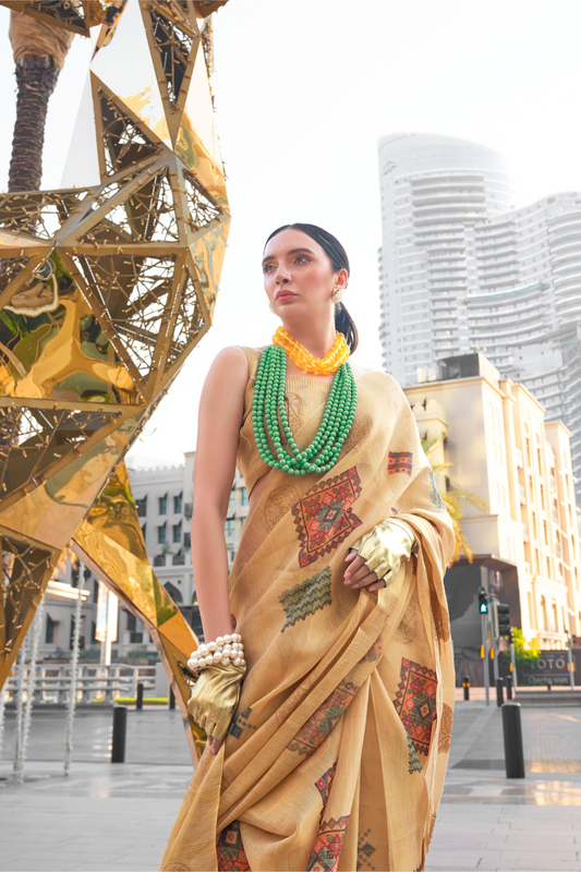 Printed Handloom Zari Tissue Saree with Elegant Shine