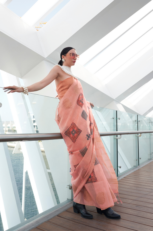 Printed Handloom Zari Tissue Saree with Elegant Shine