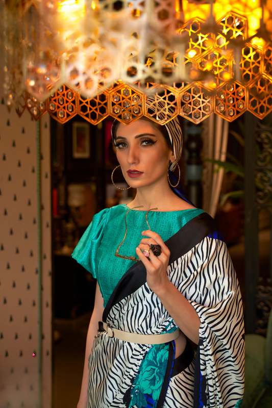 Printed Japan Satin Creep Saree with Elegant Flowing Drape