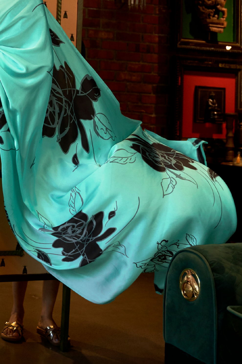 Printed Japan Satin Creep Saree with Elegant Flowing Drape