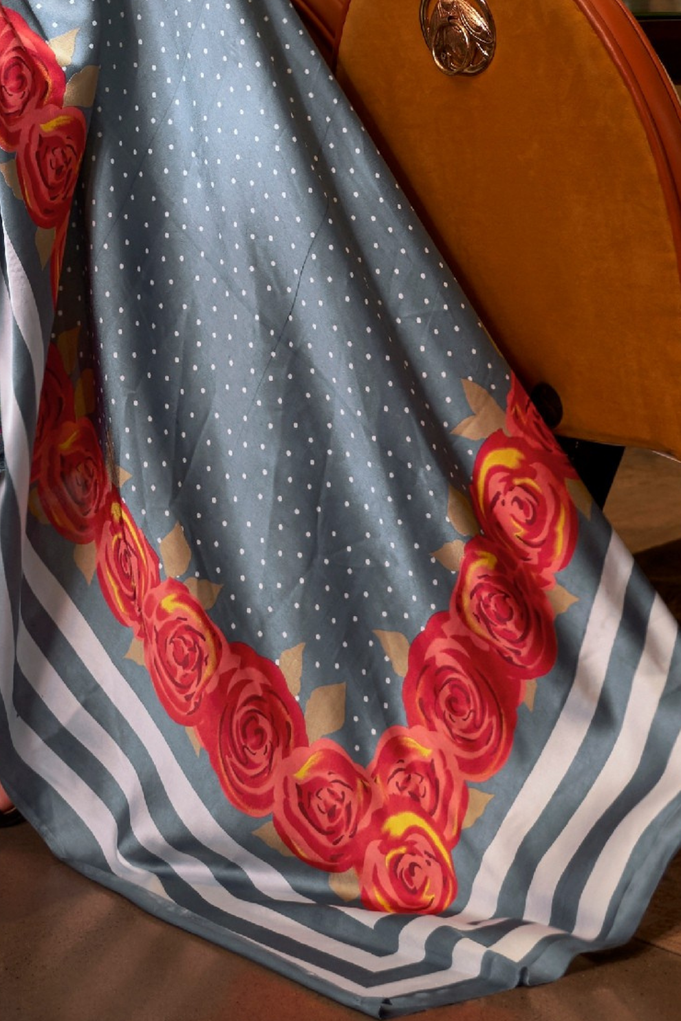 Printed Japan Satin Creep Saree with Elegant Flowing Drape