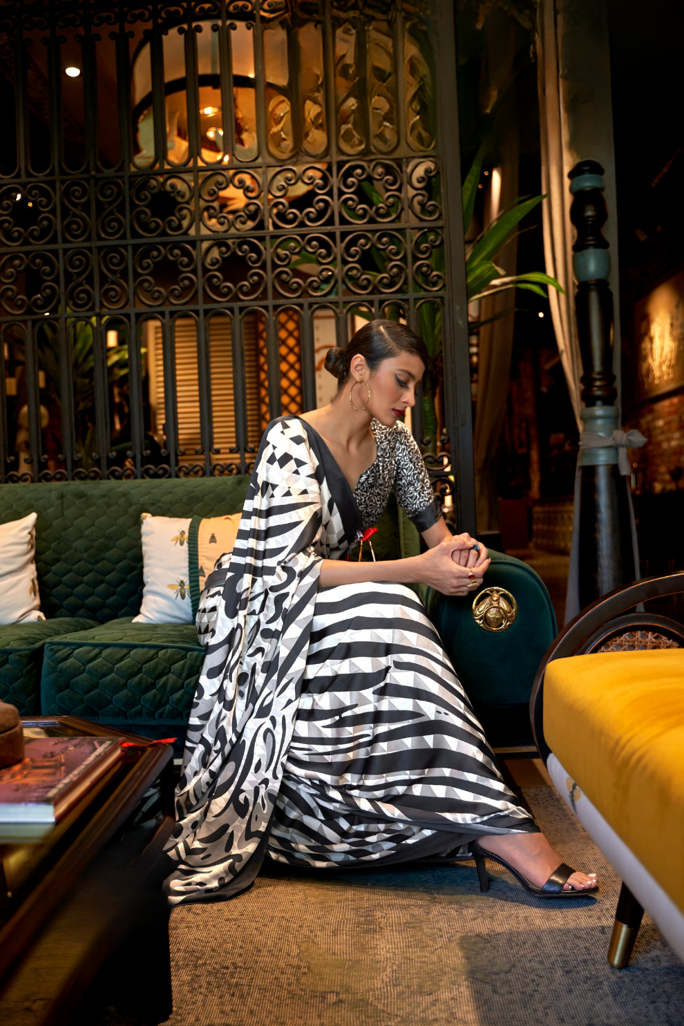 Printed Japan Satin Creep Saree with Elegant Flowing Drape