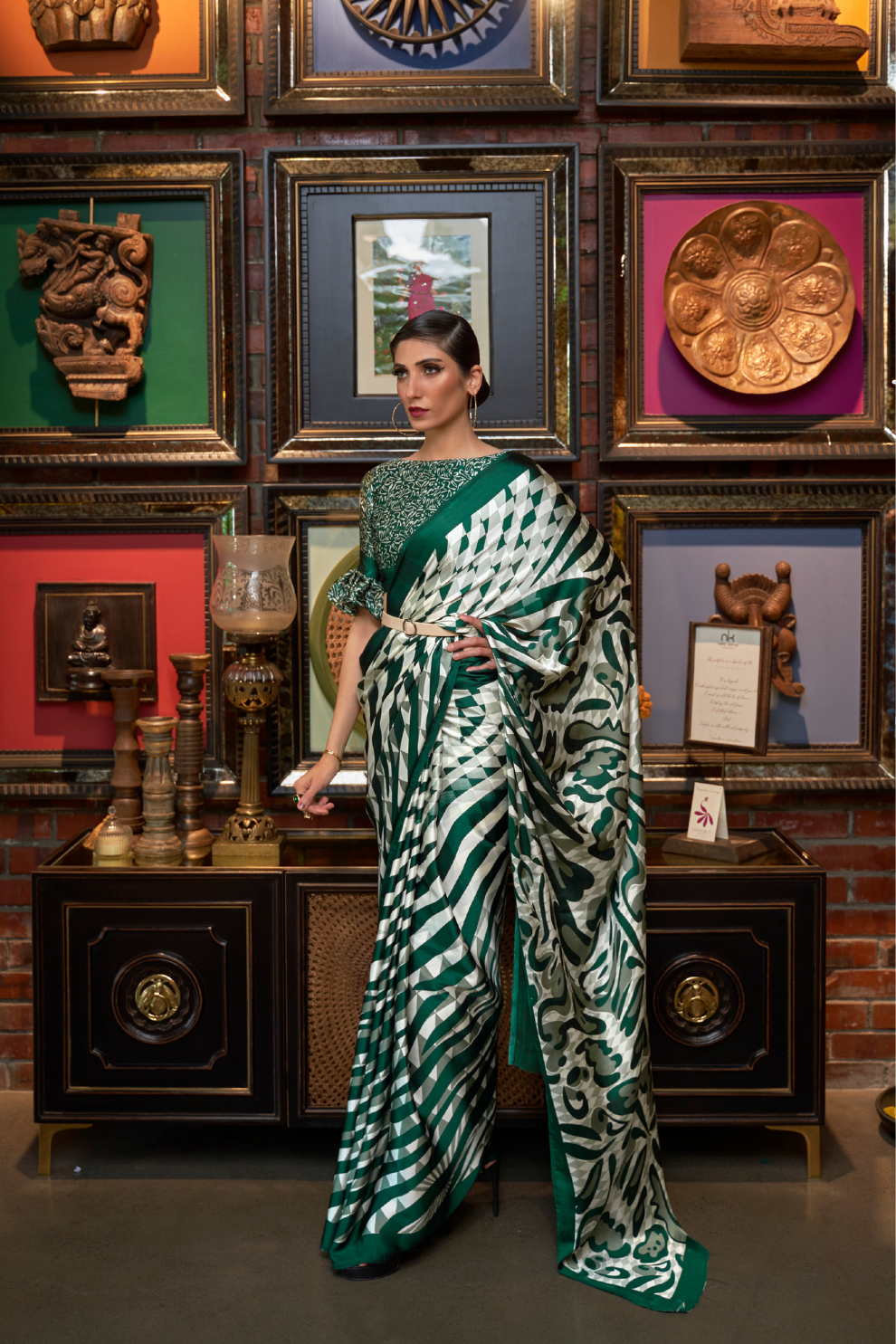 Printed Japan Satin Creep Saree with Elegant Flowing Drape