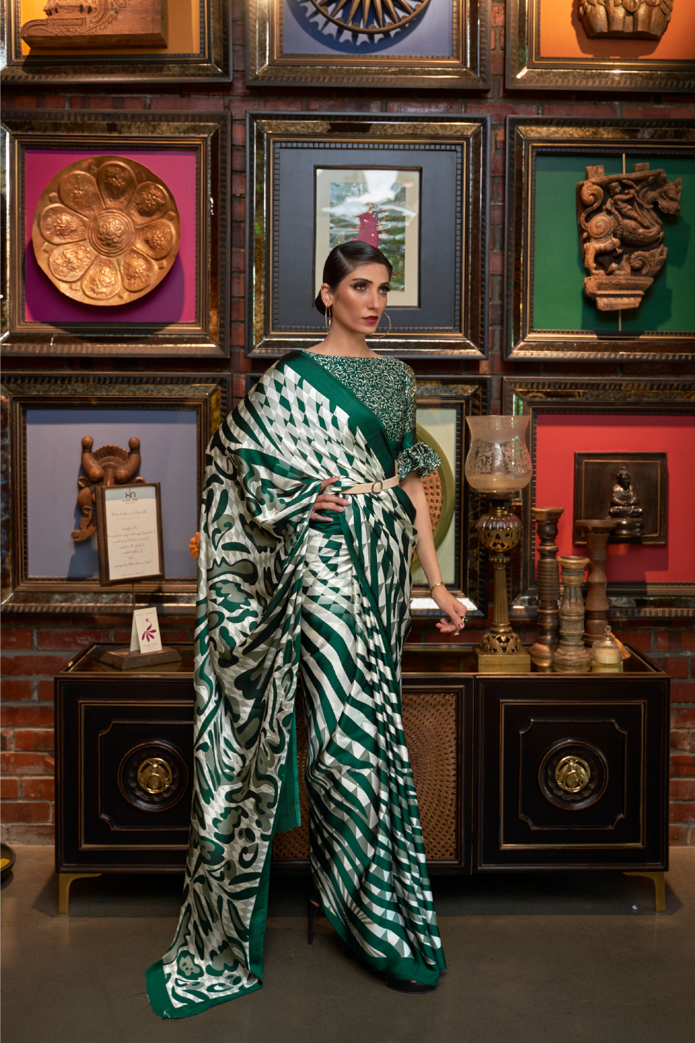 Printed Japan Satin Creep Saree with Elegant Flowing Drape