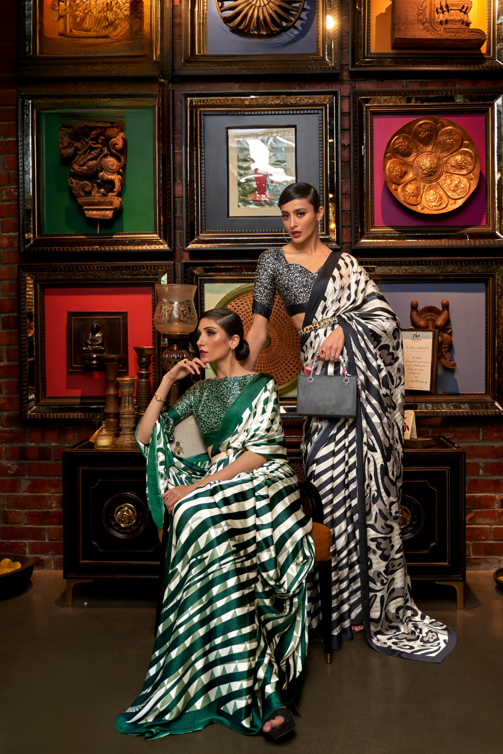 Printed Japan Satin Creep Saree with Elegant Flowing Drape