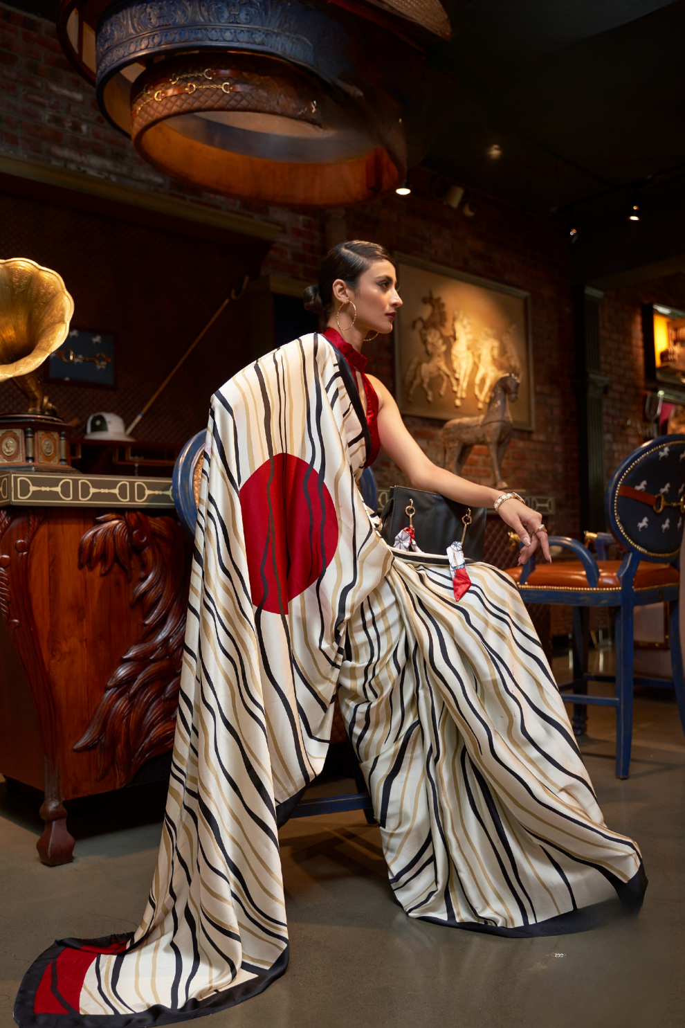 Printed Japan Satin Creep Saree with Elegant Flowing Drape