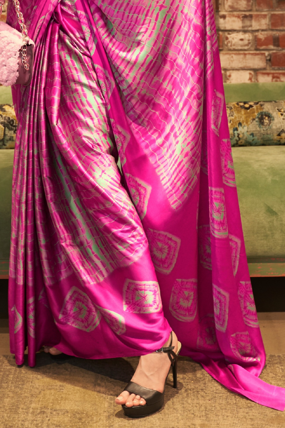 Printed Japan Satin Creep Saree with Elegant Flowing Drape