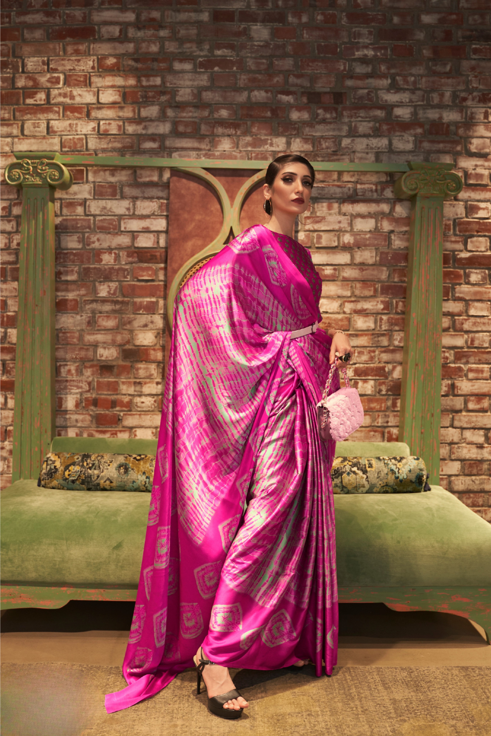 Printed Japan Satin Creep Saree with Elegant Flowing Drape