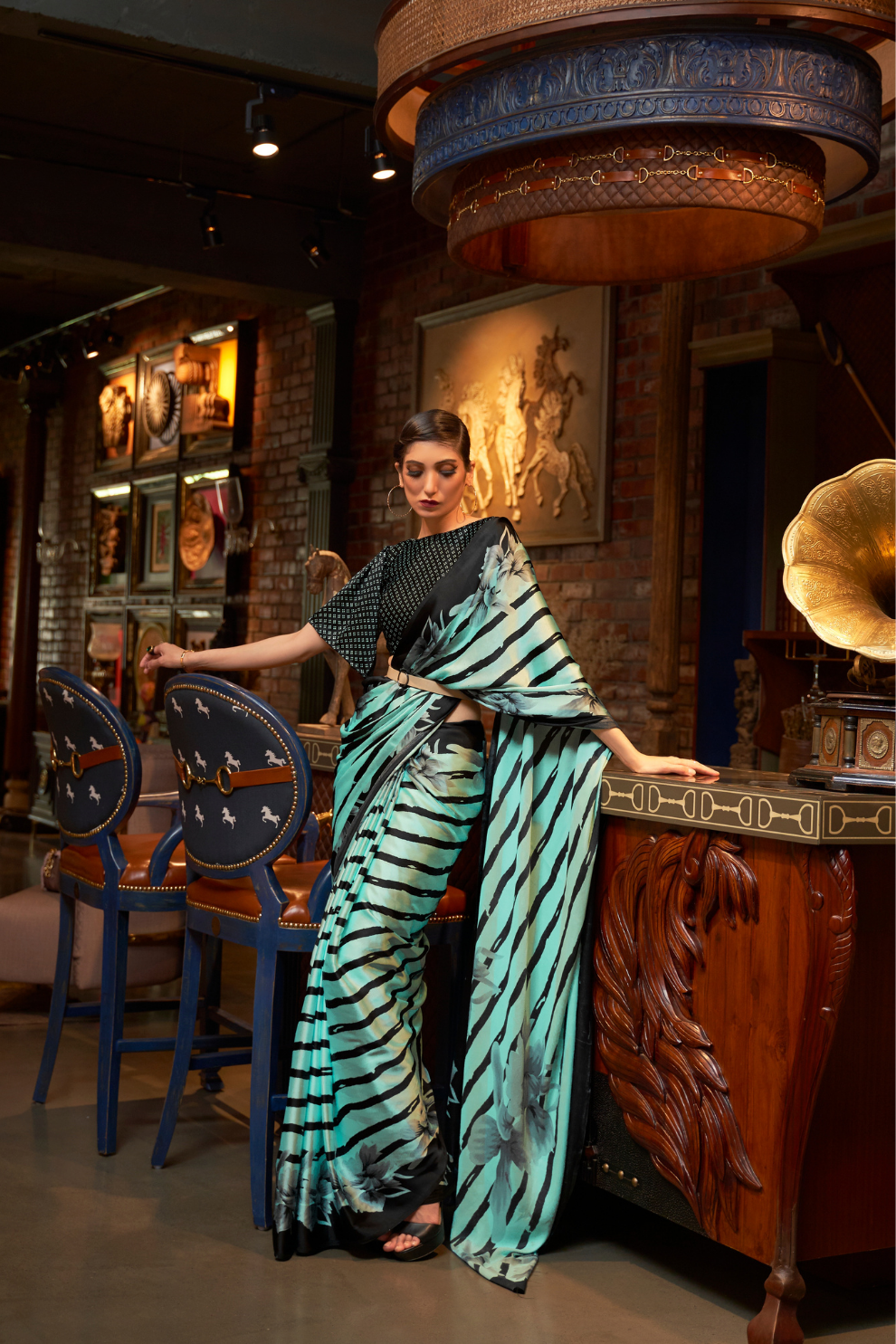 Printed Japan Satin Creep Saree with Elegant Flowing Drape