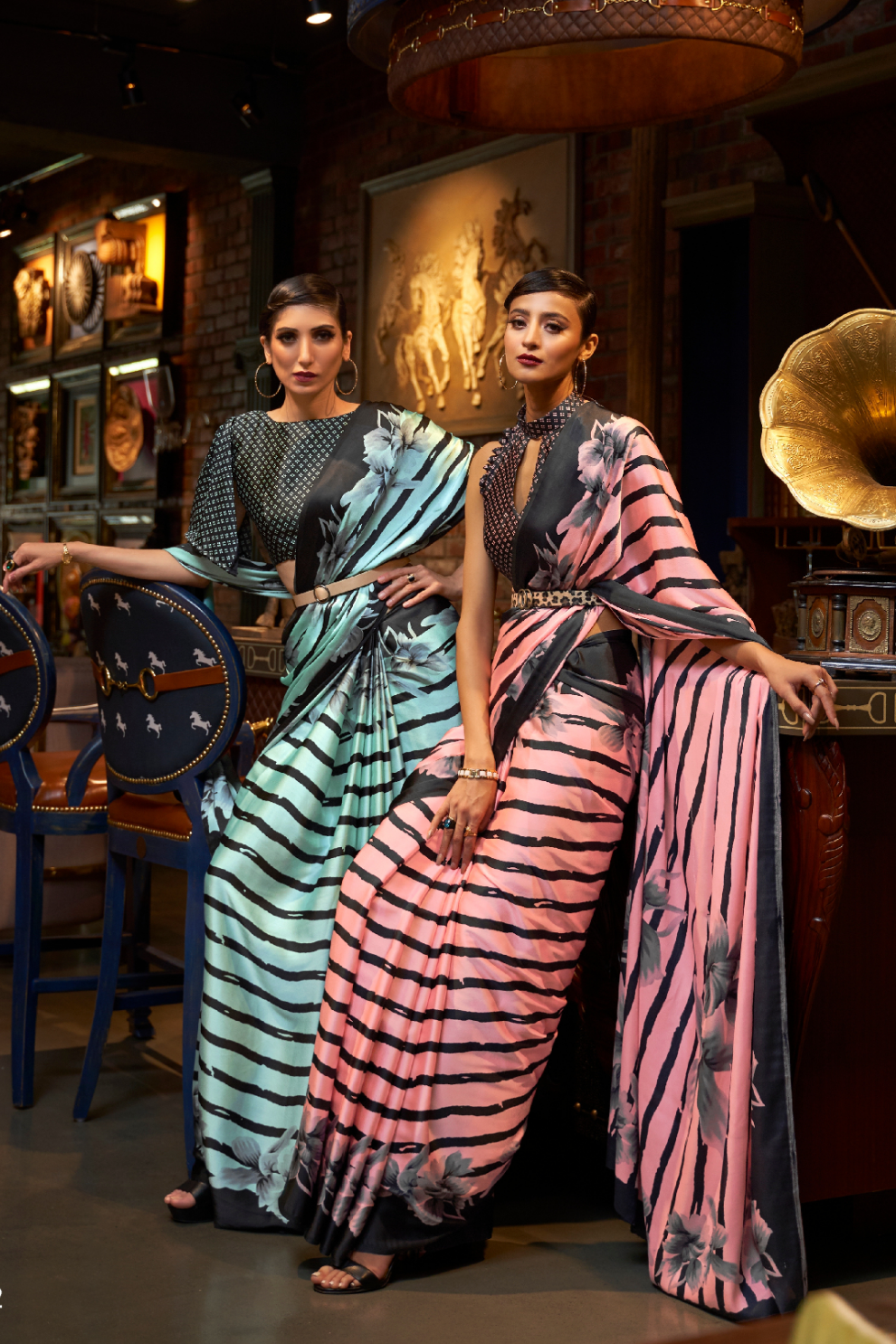 Printed Japan Satin Creep Saree with Elegant Flowing Drape