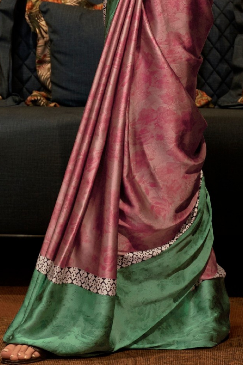 Printed Japan Satin Creep Saree with Elegant Flowing Drape