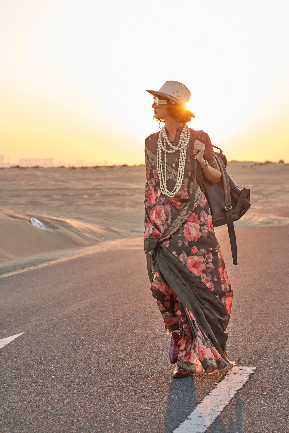 Printed Tussar Silk Saree with Elegant Artistic Patterns