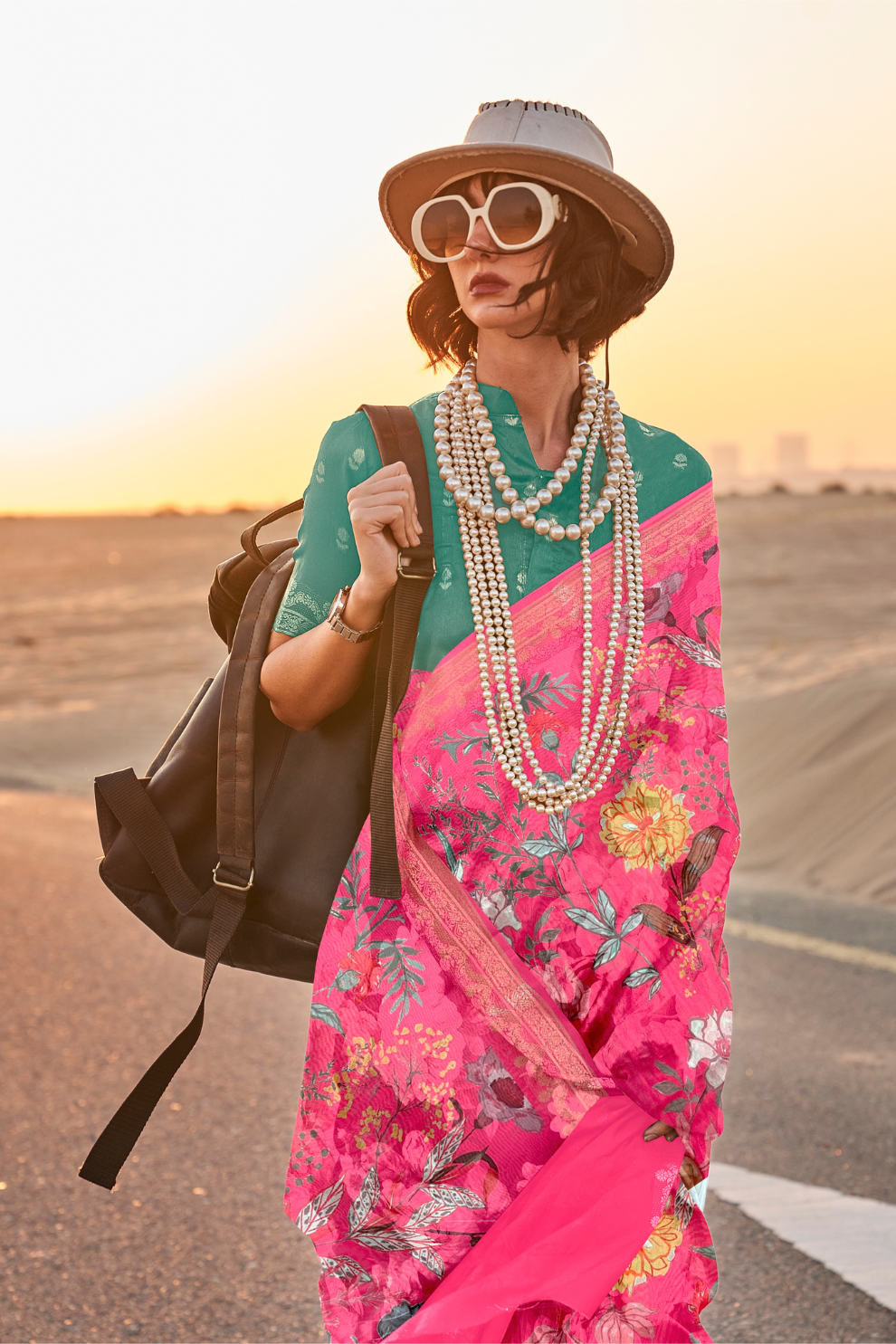 Printed Tussar Silk Saree with Elegant Artistic Patterns