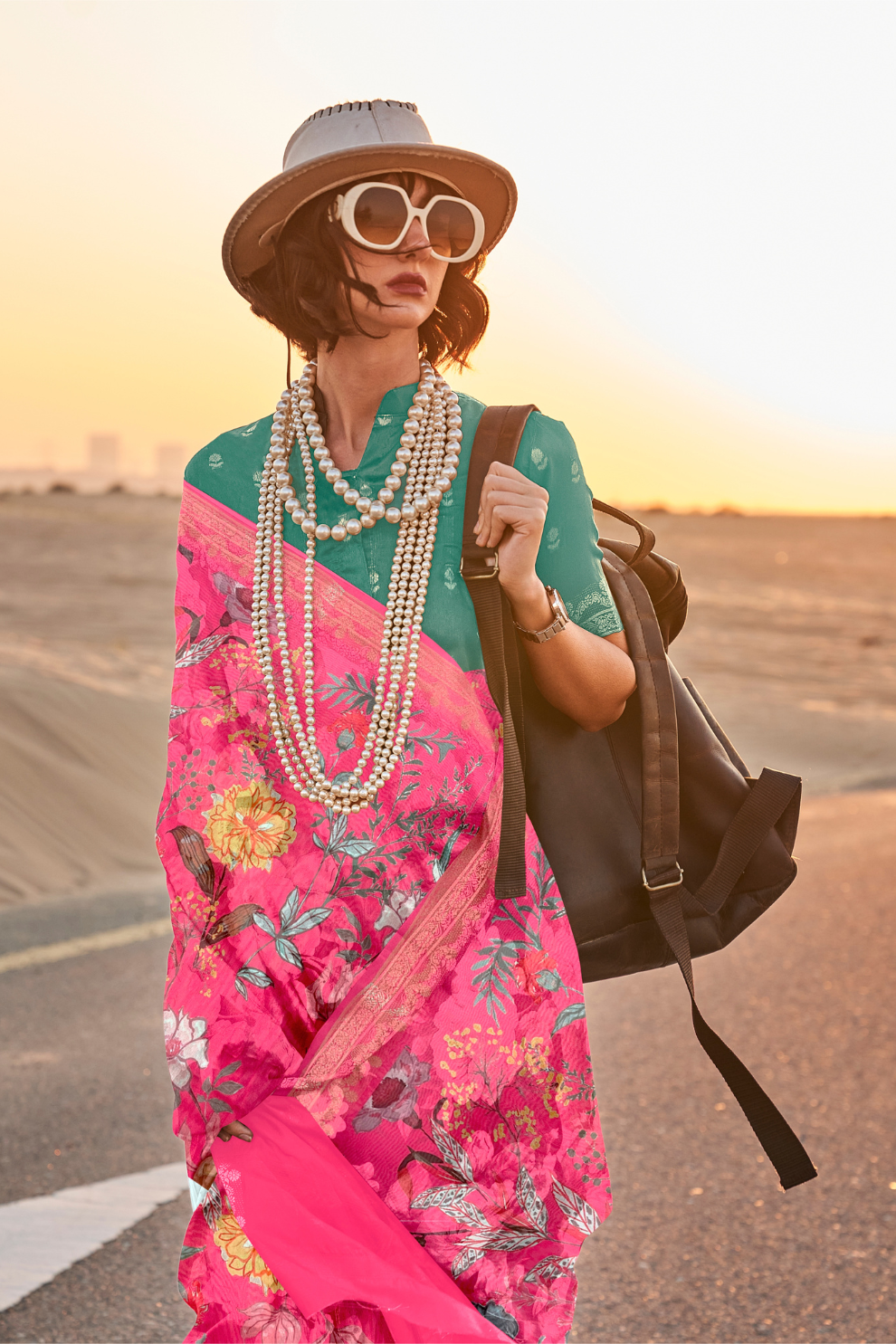 Printed Tussar Silk Saree with Elegant Artistic Patterns