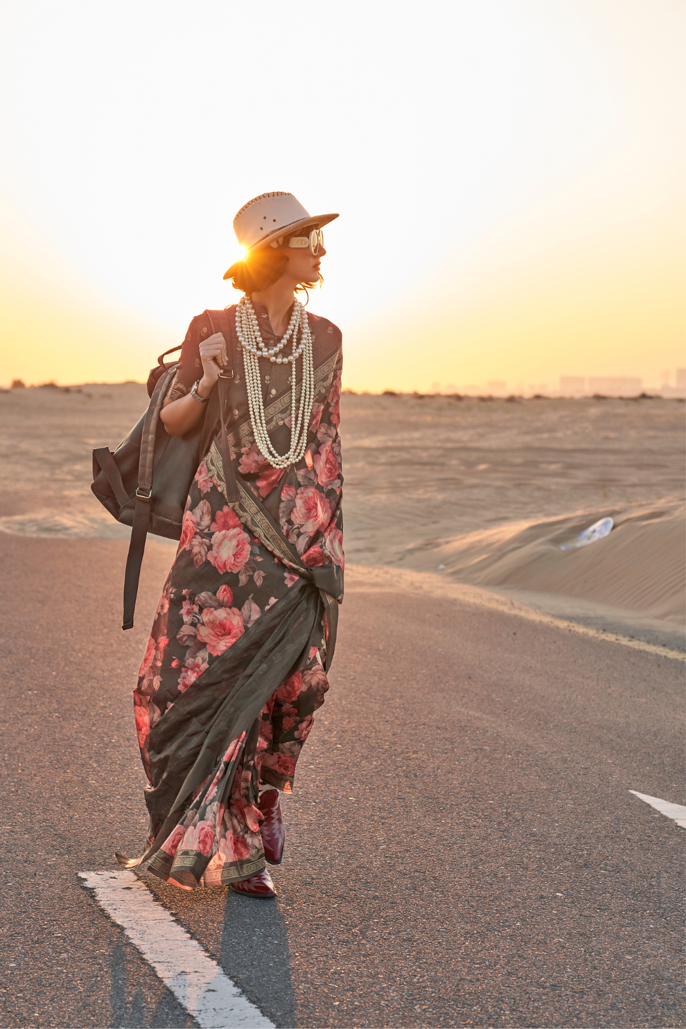 Printed Tussar Silk Saree with Elegant Artistic Patterns