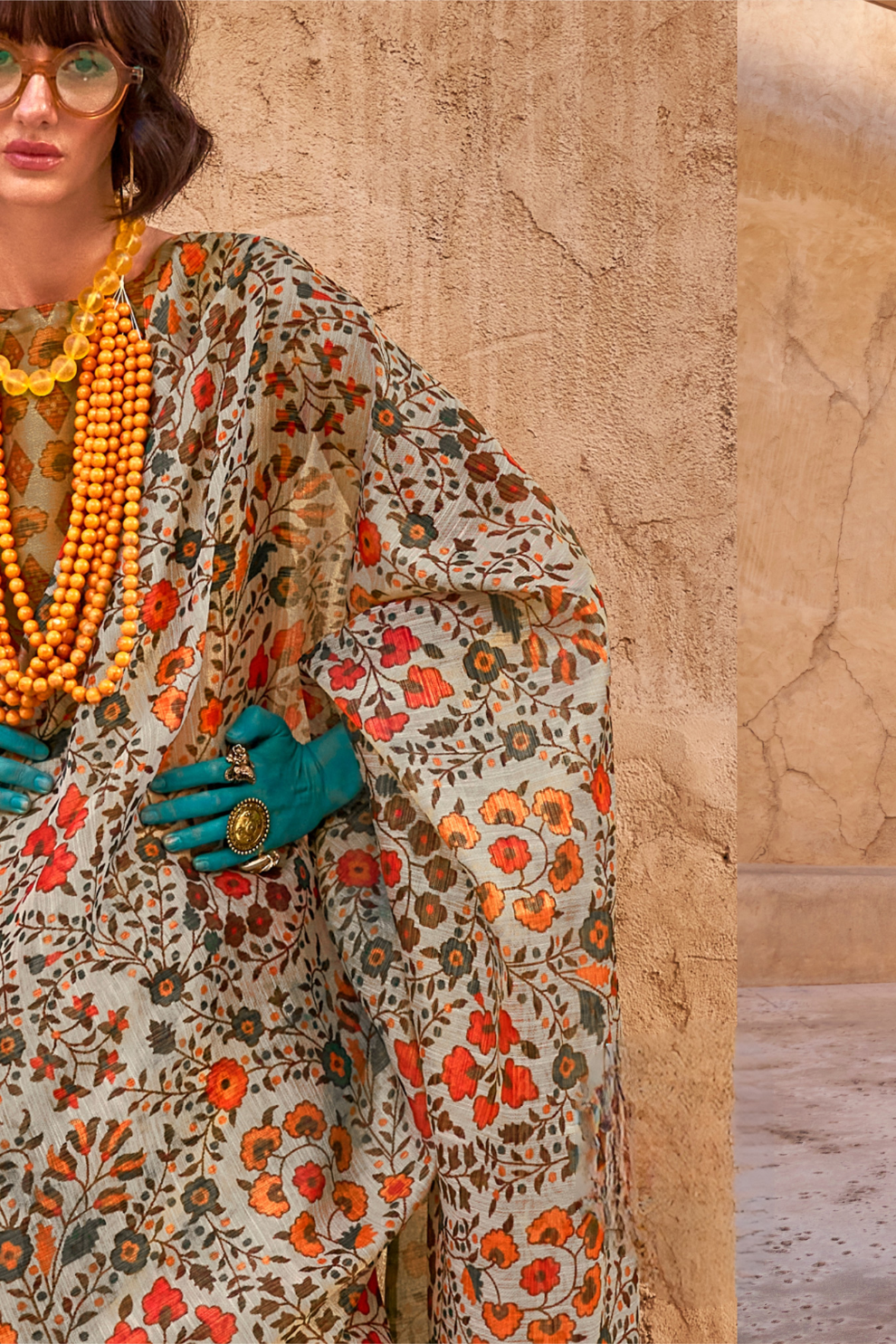 Digital Printed Tissue Silk Saree with Subtle Zari Shine