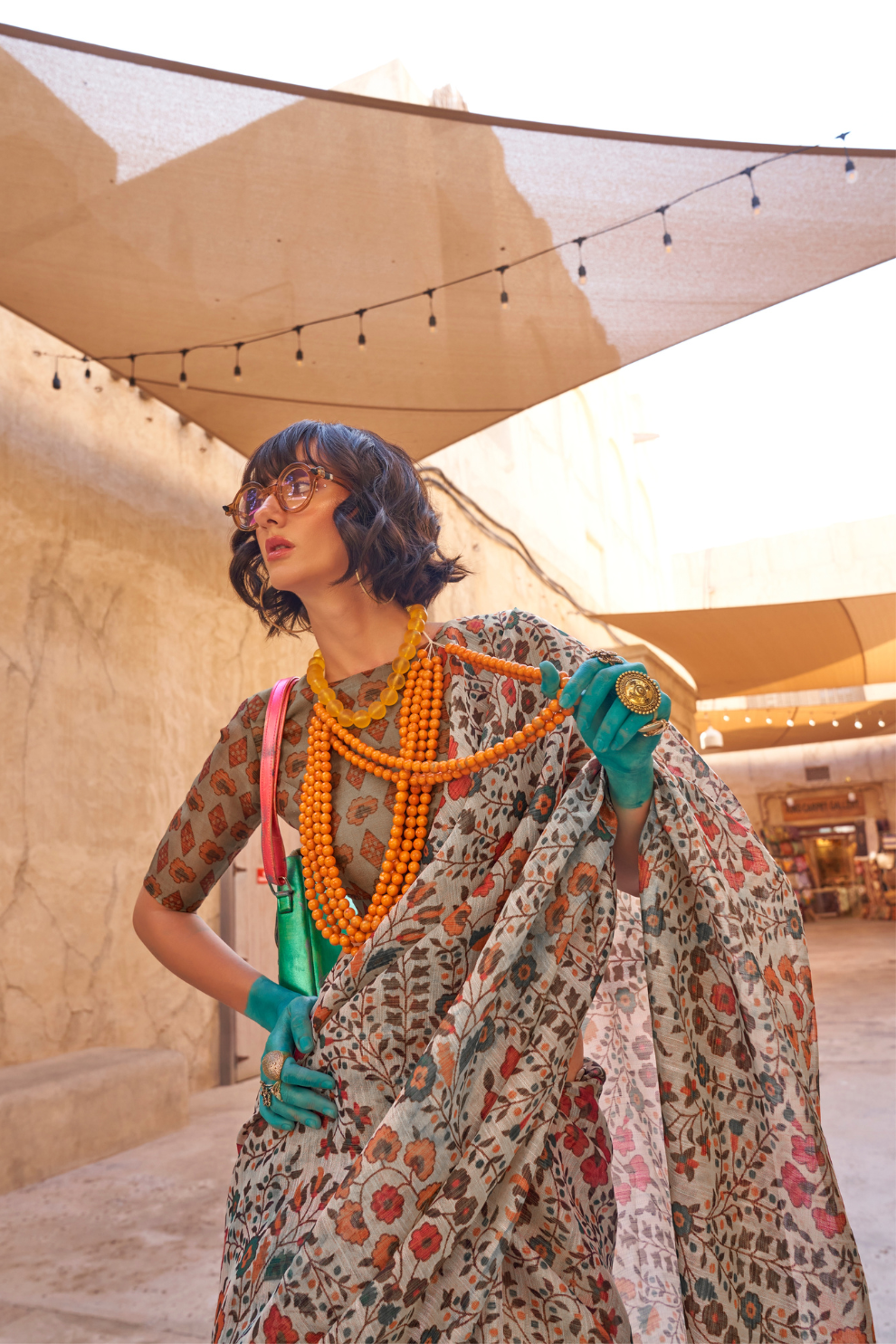 Digital Printed Tissue Silk Saree with Subtle Zari Shine