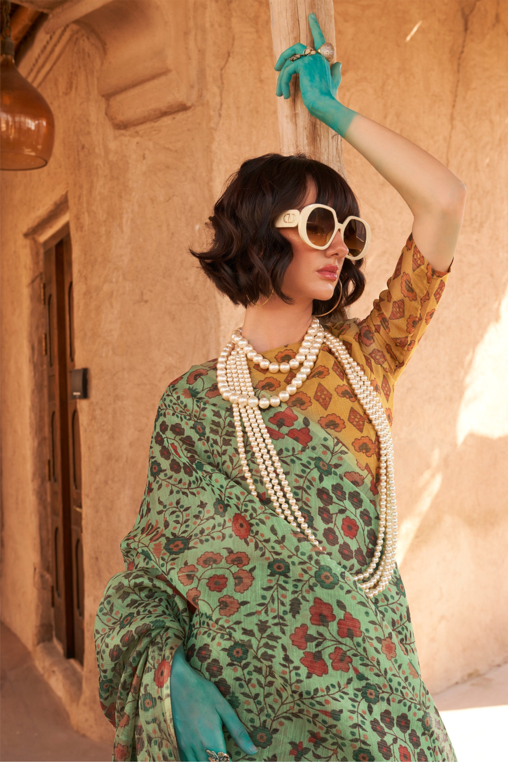 Digital Printed Tissue Silk Saree with Subtle Zari Shine