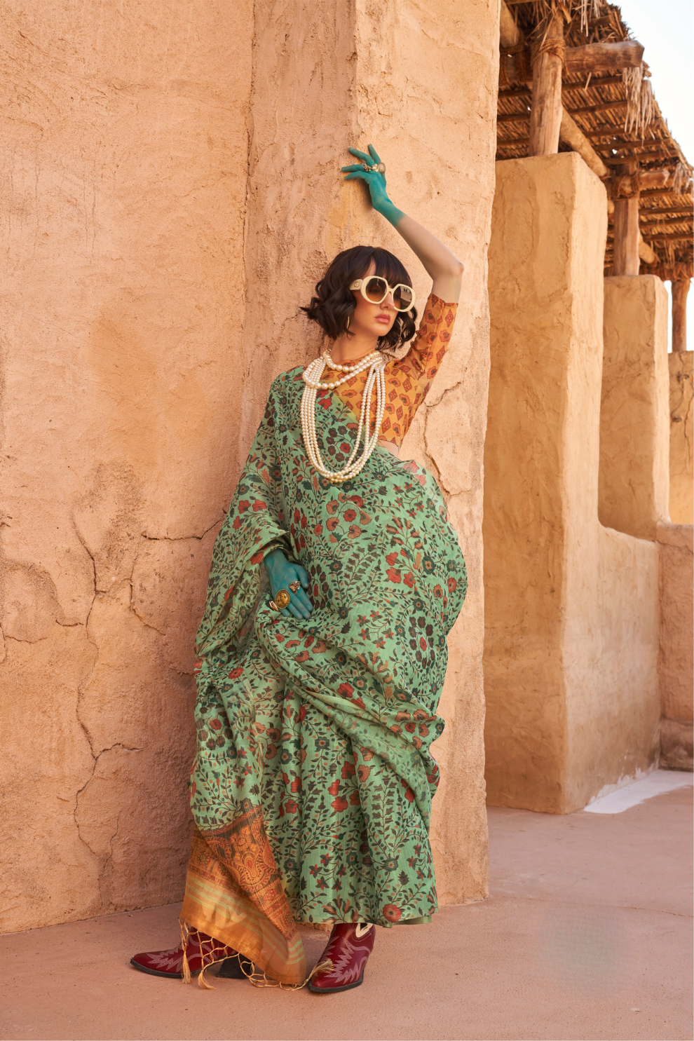 Digital Printed Tissue Silk Saree with Subtle Zari Shine