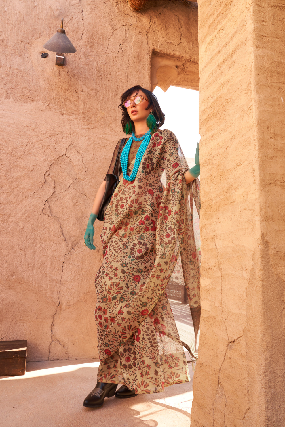 Digital Printed Tissue Silk Saree with Subtle Zari Shine