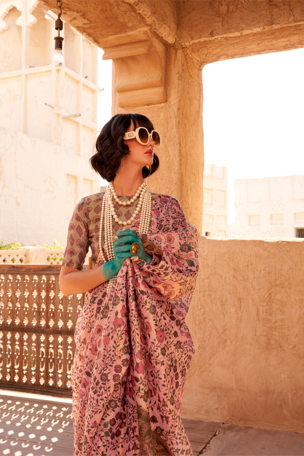 Digital Printed Tissue Silk Saree with Subtle Zari Shine