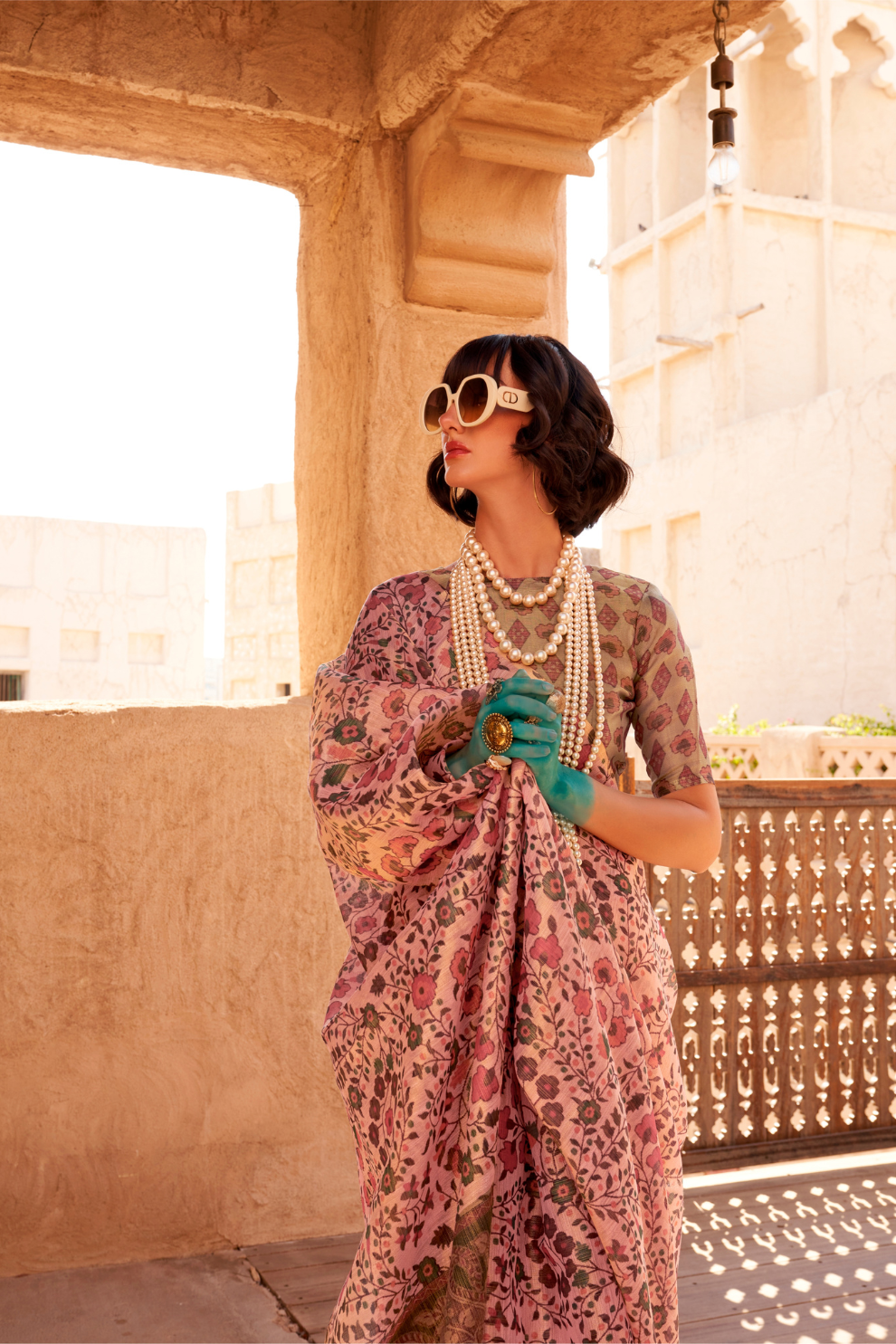 Digital Printed Tissue Silk Saree with Subtle Zari Shine