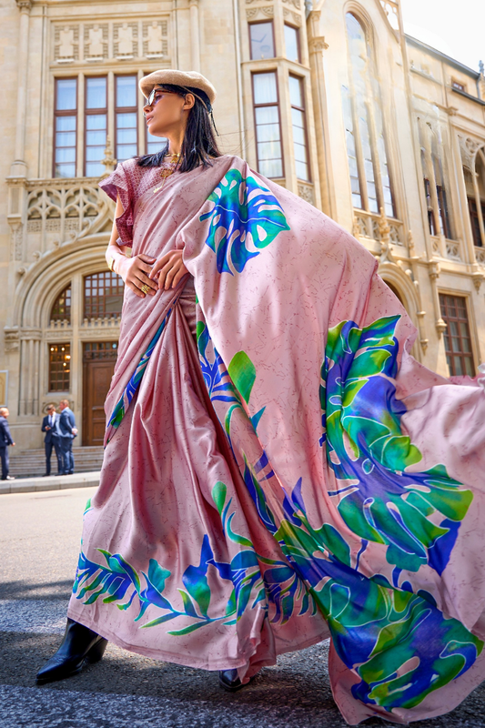 Printed Satin Creep Saree with Smooth Modern Style Finish