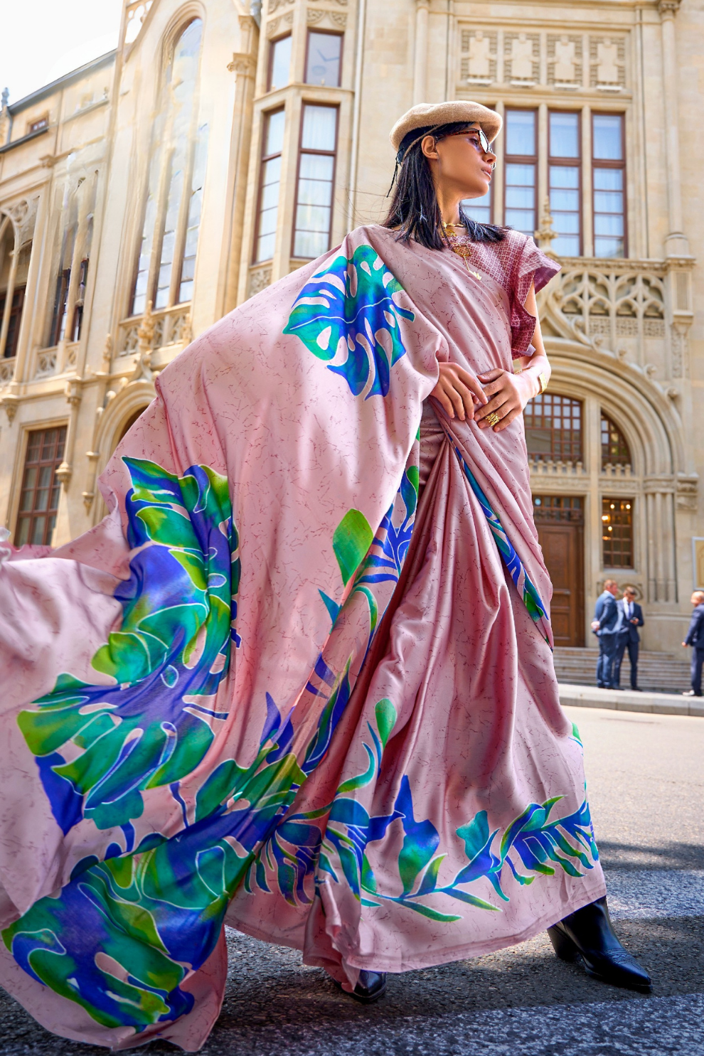 Printed Satin Creep Saree with Smooth Modern Style Finish